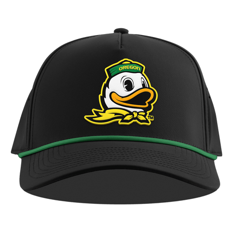 University of Oregon "The Duck" Curved 5 Panel Rope Black + Kelly Green Rope + Kelly Green Rope