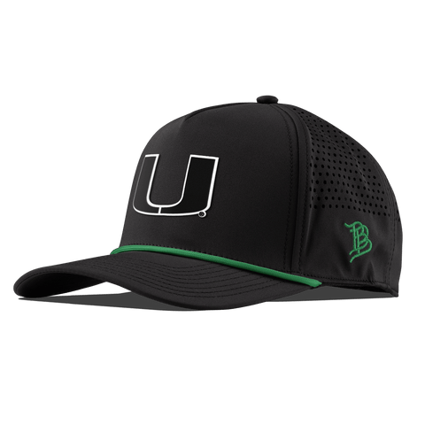 University of Miami "Vintage Miami Team Logo" Curved 5 Panel Rope Black + Kelly Green Rope