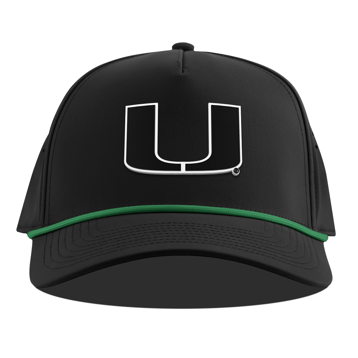 University of Miami "Vintage Miami Team Logo" Curved 5 Panel Rope Black + Kelly Green Rope