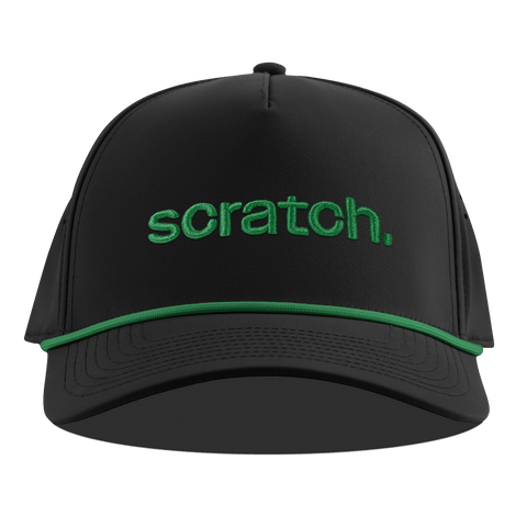 scratch. Curved 5 Panel Rope Black + Kelly Green Rope