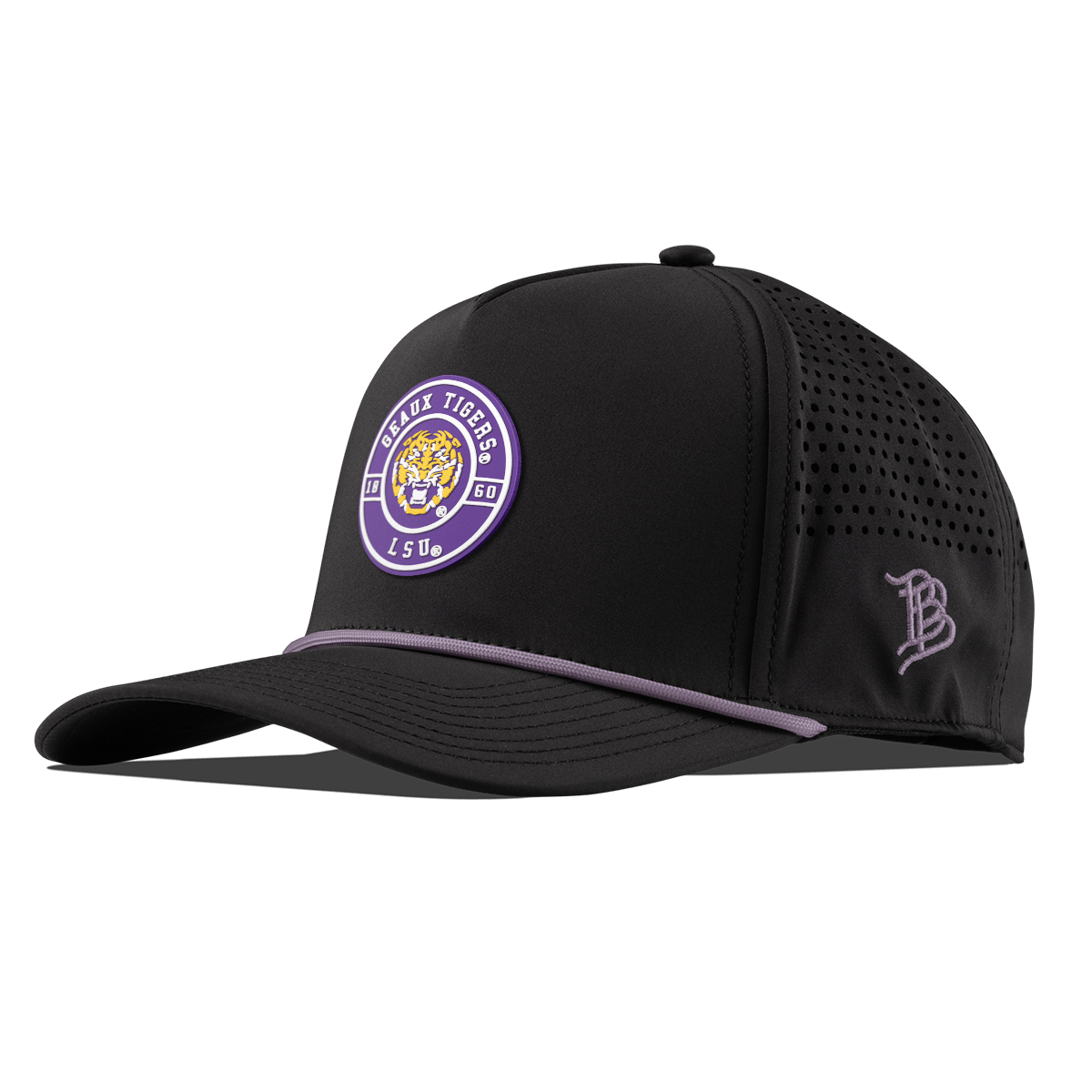 Louisiana State University "Geaux LSU Tigers" Curved 5 Panel Rope Black + Purple Rope