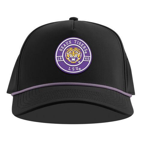 Louisiana State University "Geaux LSU Tigers" Curved 5 Panel Rope Black + Purple Rope