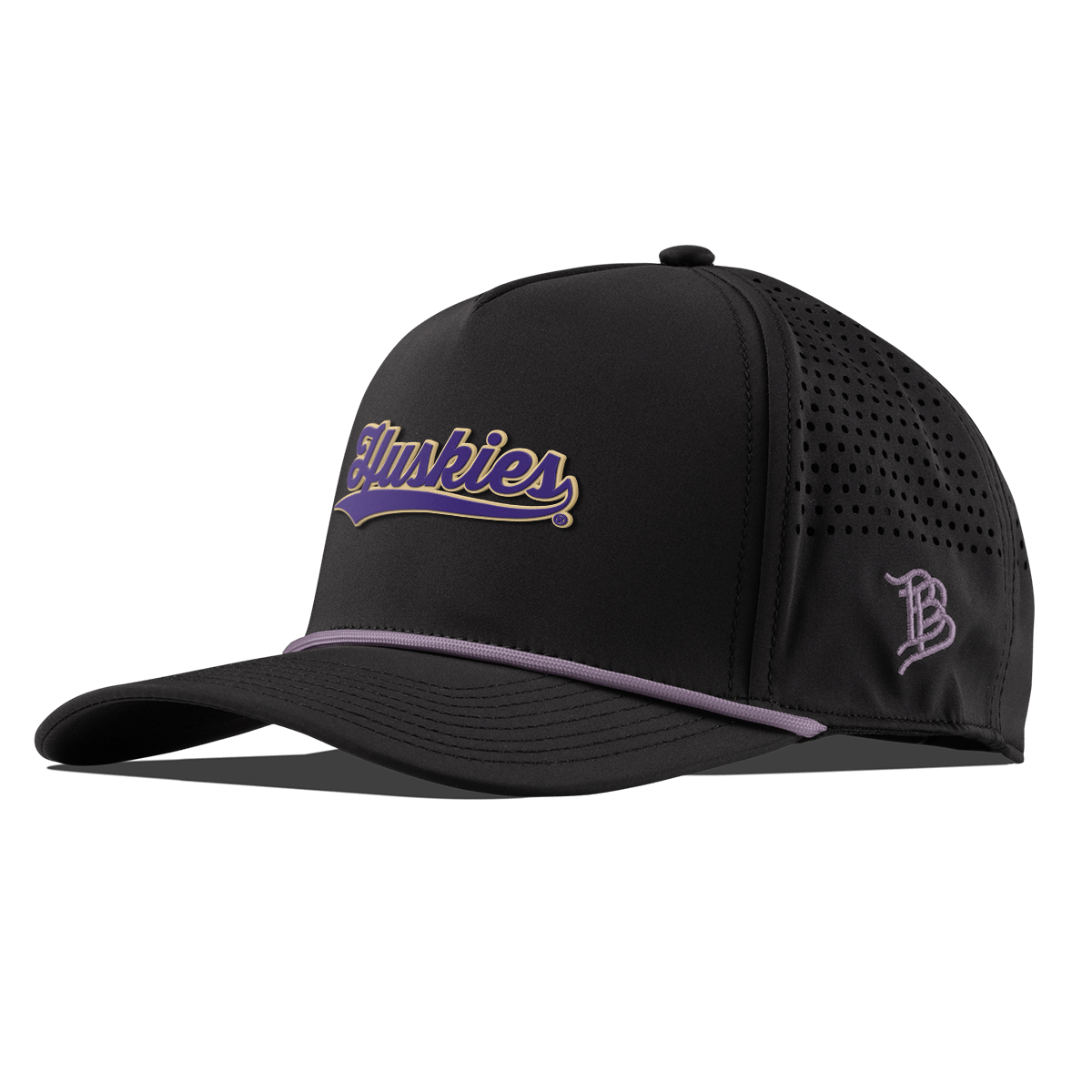 University of Washington "Huskies Script" Curved 5 Panel Rope Black + Purple Rope