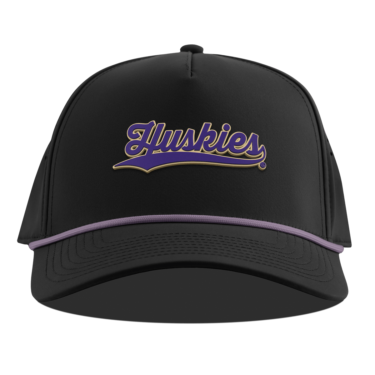 University of Washington "Huskies Script" Curved 5 Panel Rope Black + Purple Rope