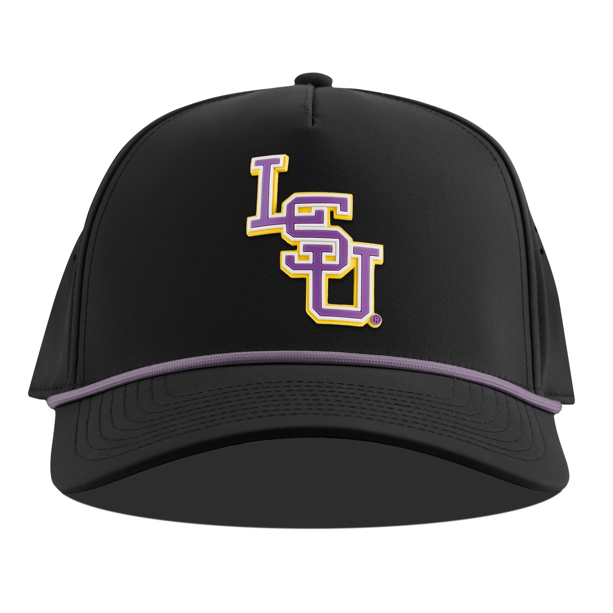 Louisiana State University "LSU Baseball" Curved 5 Panel Rope Black + Purple Rope