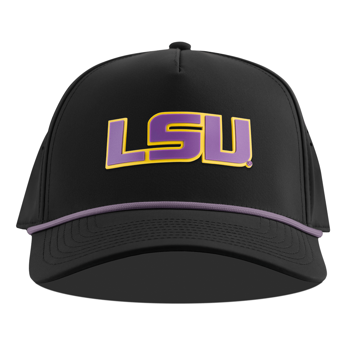 Louisiana State University "LSU Purple Block" Curved 5 Panel Rope Black + Purple Rope