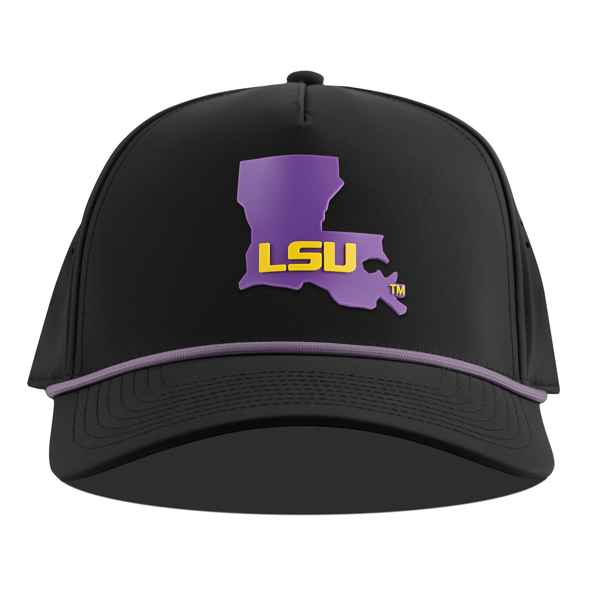 Louisiana State University "LSU Purple State" Curved 5 Panel Rope Black + Purple Rope