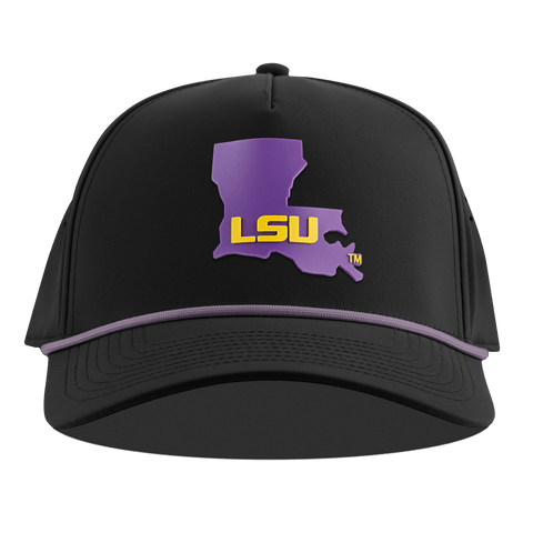 Louisiana State University "LSU Purple State" Curved 5 Panel Rope Black + Purple Rope
