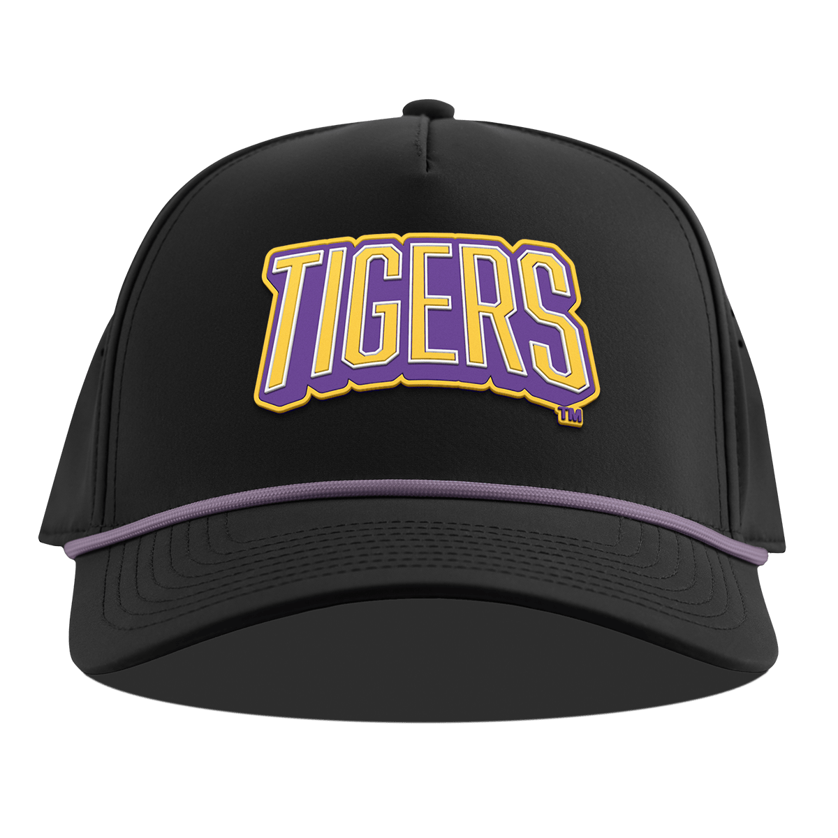 Louisiana State University "LSU Tigers Block" Curved 5 Panel Rope Black + Purple Rope