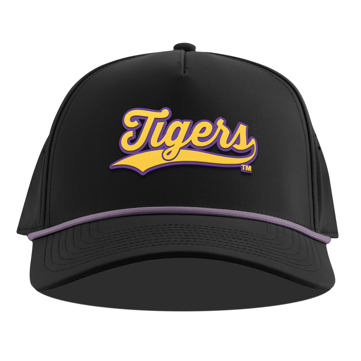 Louisiana State University "LSU Tigers Script" Curved 5 Panel Rope Black + Purple Rope