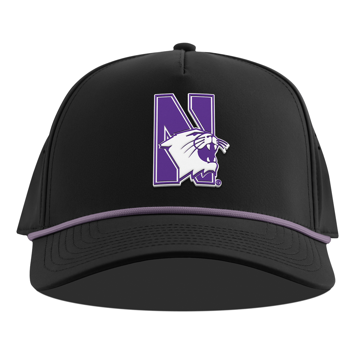 Northwestern University "Northwestern Block Logo" Curved 5 Panel Rope Black + Purple Rope