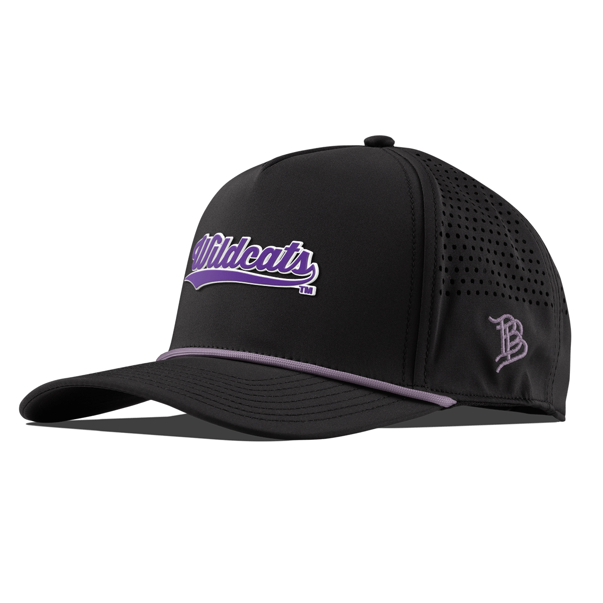 Northwestern University "Northwestern Wildcats Script" Curved 5 Panel Rope Black + Purple Rope