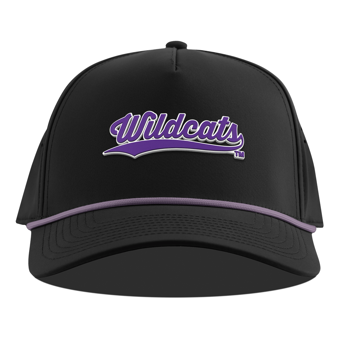Northwestern University "Northwestern Wildcats Script" Curved 5 Panel Rope Black + Purple Rope