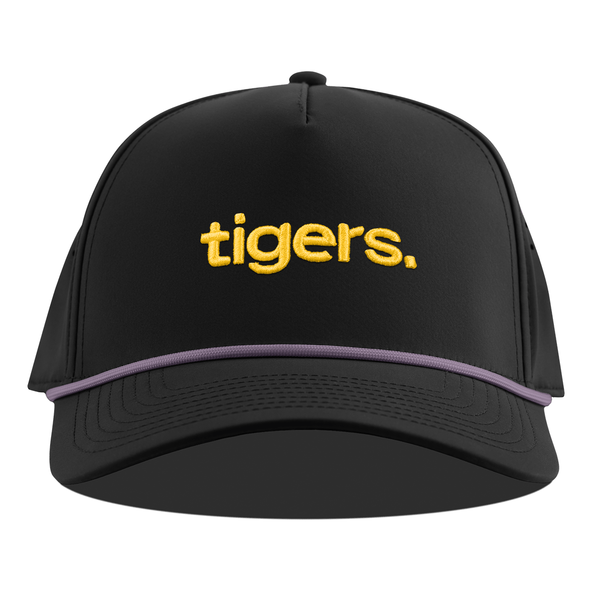 Louisiana State University "tigers." Curved 5 Panel Rope Black + Purple Rope