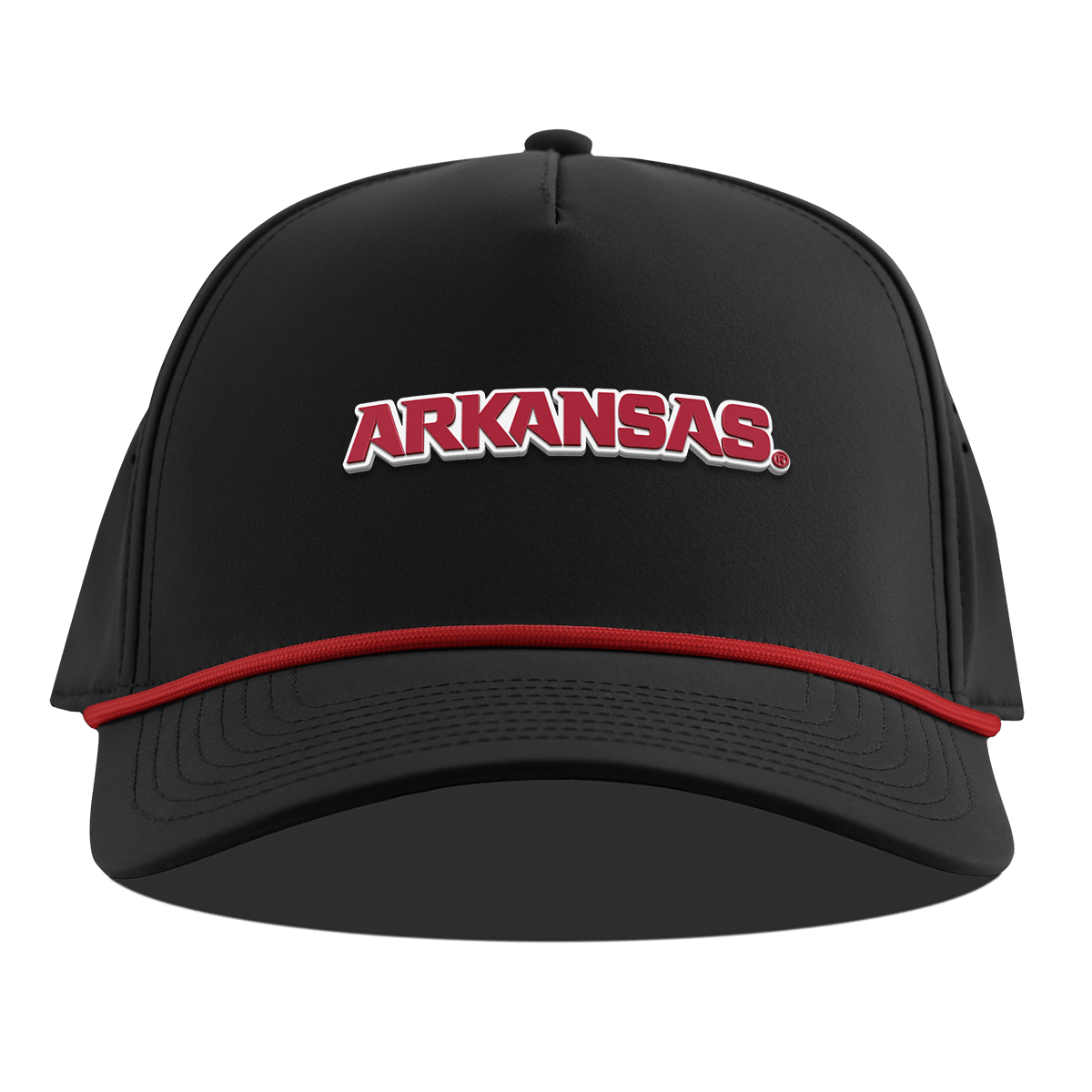 University of Arkansas "Arkansas Block" Curved 5 Panel Rope Black + Red Rope