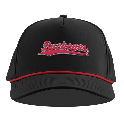 Ohio State University "Buckeyes Script" Curved 5 Panel Rope Black + Red Rope