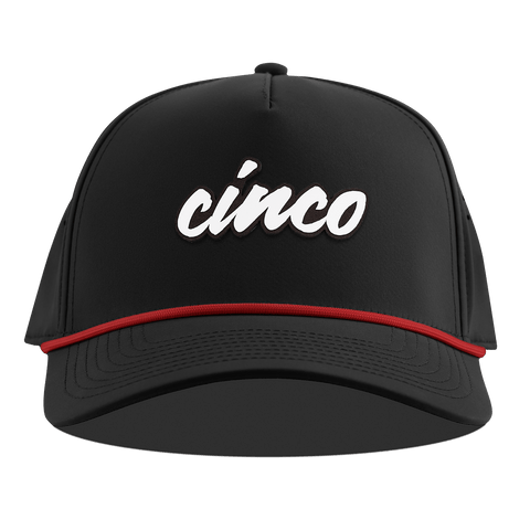Cinco Script Curved 5 Panel Rope Black + Red Rope