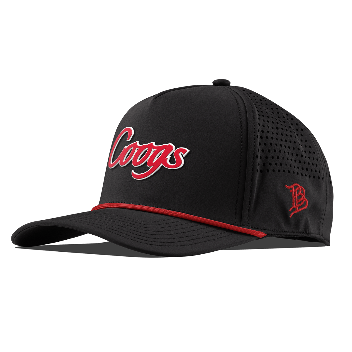 University of Houston "Coogs Script" Curved 5 Panel Rope Black + Red Rope