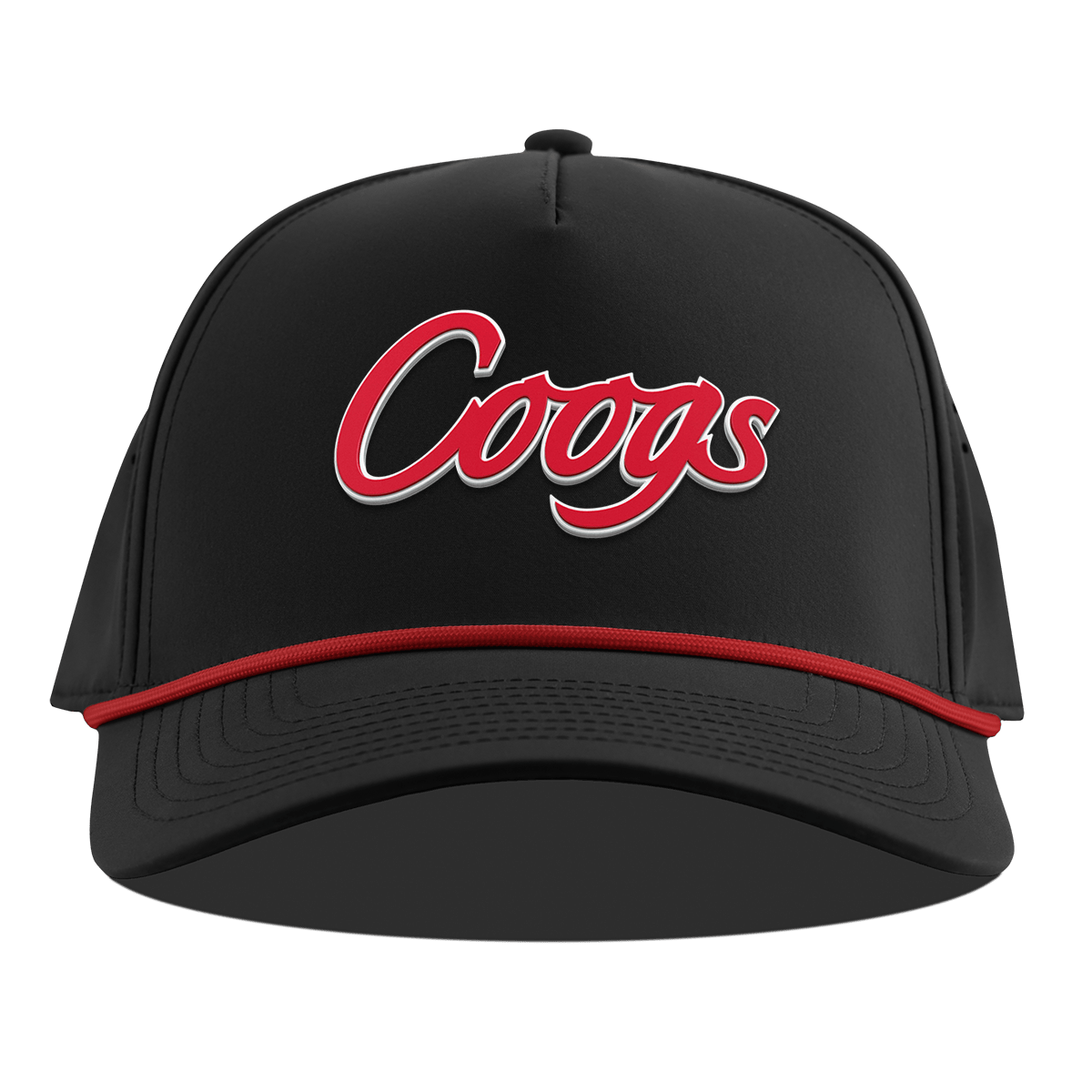 University of Houston "Coogs Script" Curved 5 Panel Rope Black + Red Rope