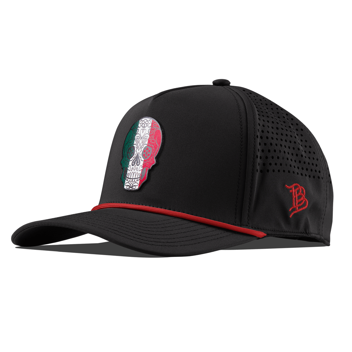 Fiesta Sugar Skull Curved 5 Panel Rope Black + Red Rope