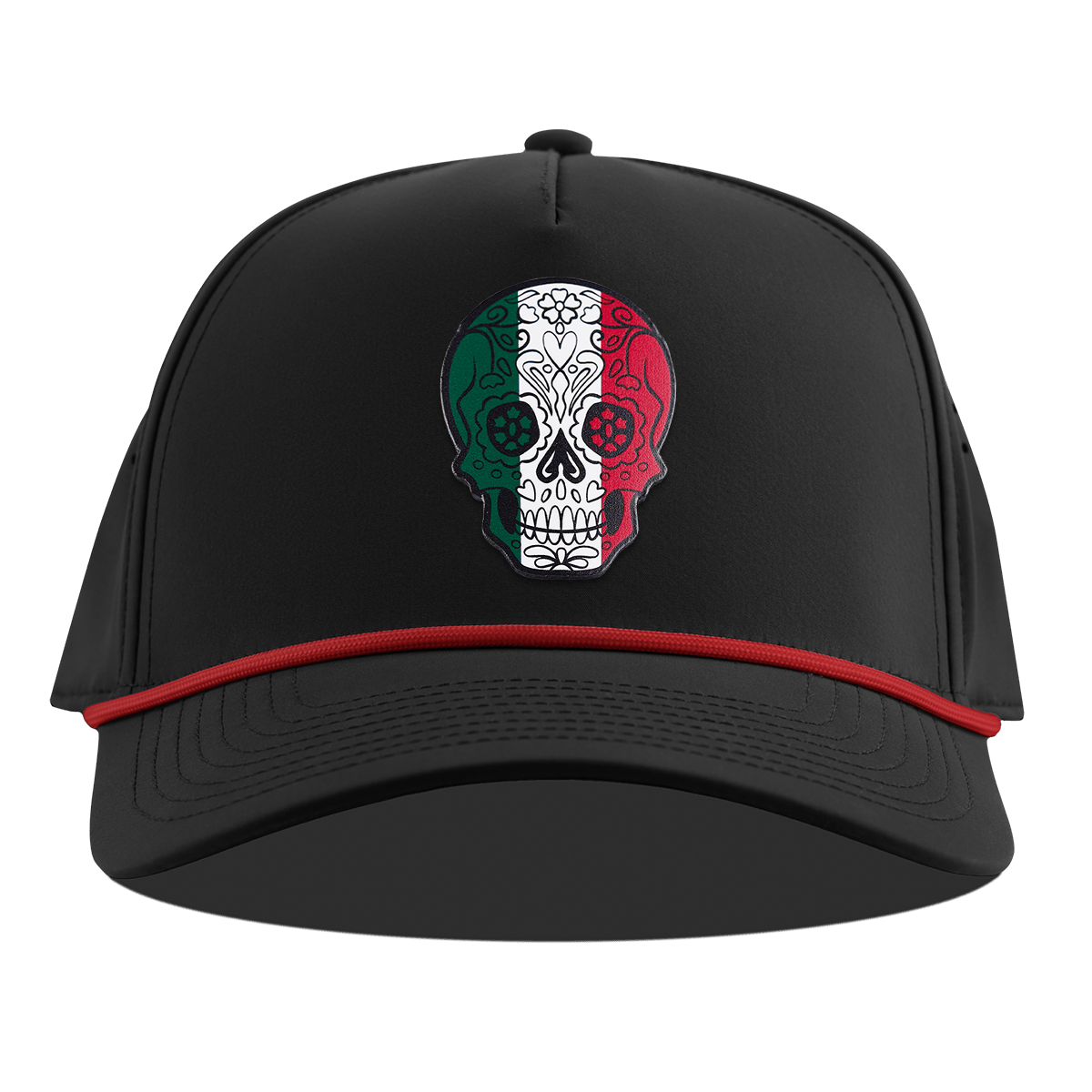 Fiesta Sugar Skull Curved 5 Panel Rope Black + Red Rope