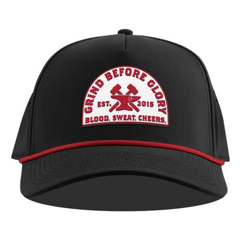 Grind Before Glory Curved 5 Panel Rope Black + Red Rope