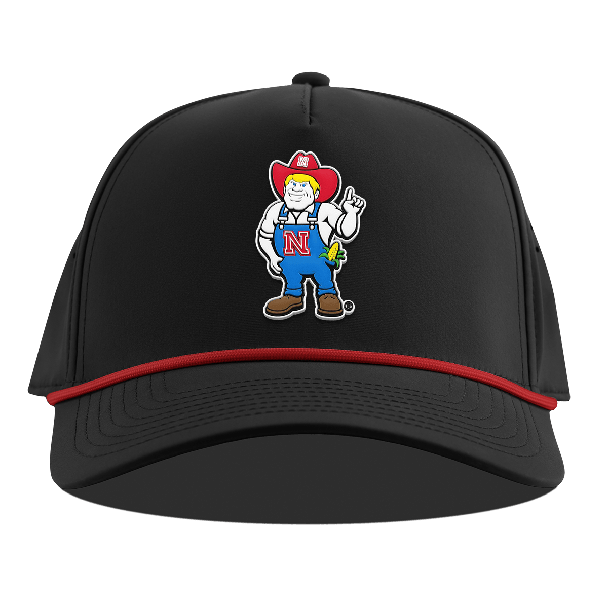University of Nebraska "Herbie" Curved 5 Panel Rope Black + Red Rope