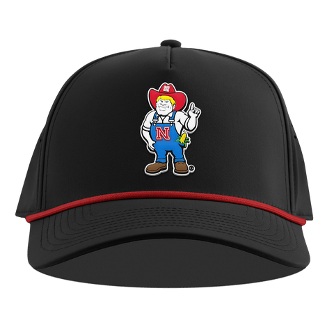 University of Nebraska "Herbie" Curved 5 Panel Rope Black + Red Rope