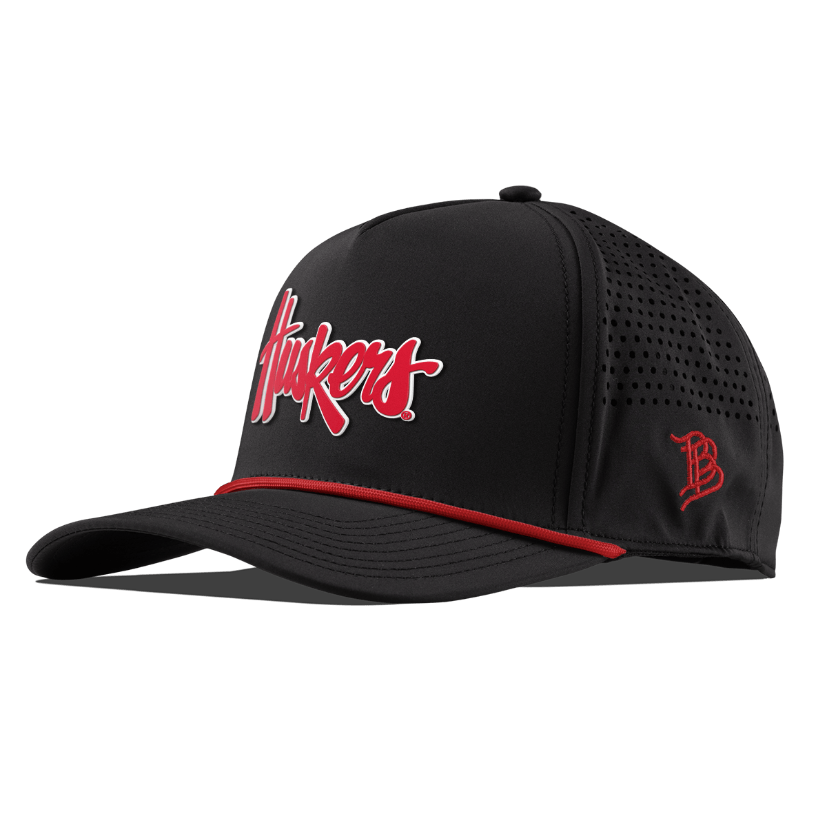 University of Nebraska "Huskers Script" Curved 5 Panel Rope Black + Red Rope