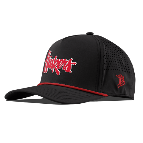 University of Nebraska "Huskers Script" Curved 5 Panel Rope Black + Red Rope