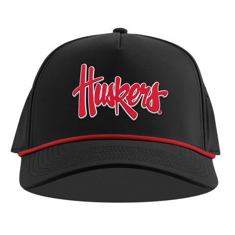 University of Nebraska "Huskers Script" Curved 5 Panel Rope Black + Red Rope