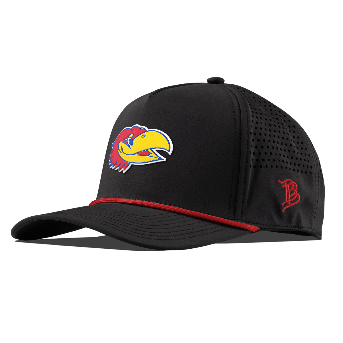 University of Kansas "KU Big Jay" Curved 5 Panel Rope Black + Red Rope