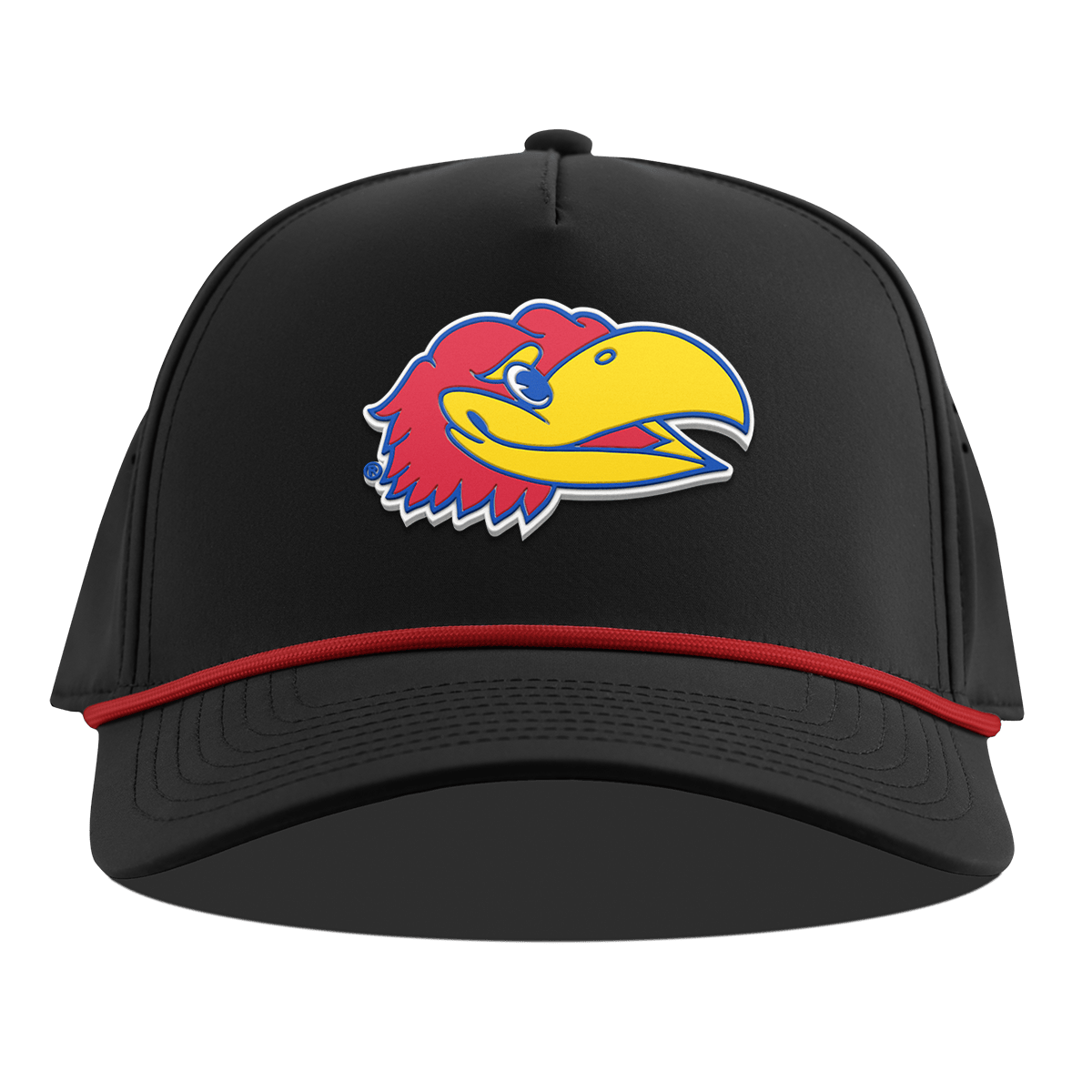 University of Kansas "KU Big Jay" Curved 5 Panel Rope Black + Red Rope