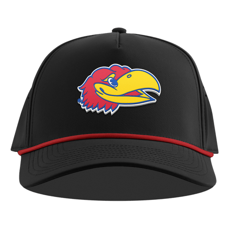 University of Kansas "KU Big Jay" Curved 5 Panel Rope Black + Red Rope
