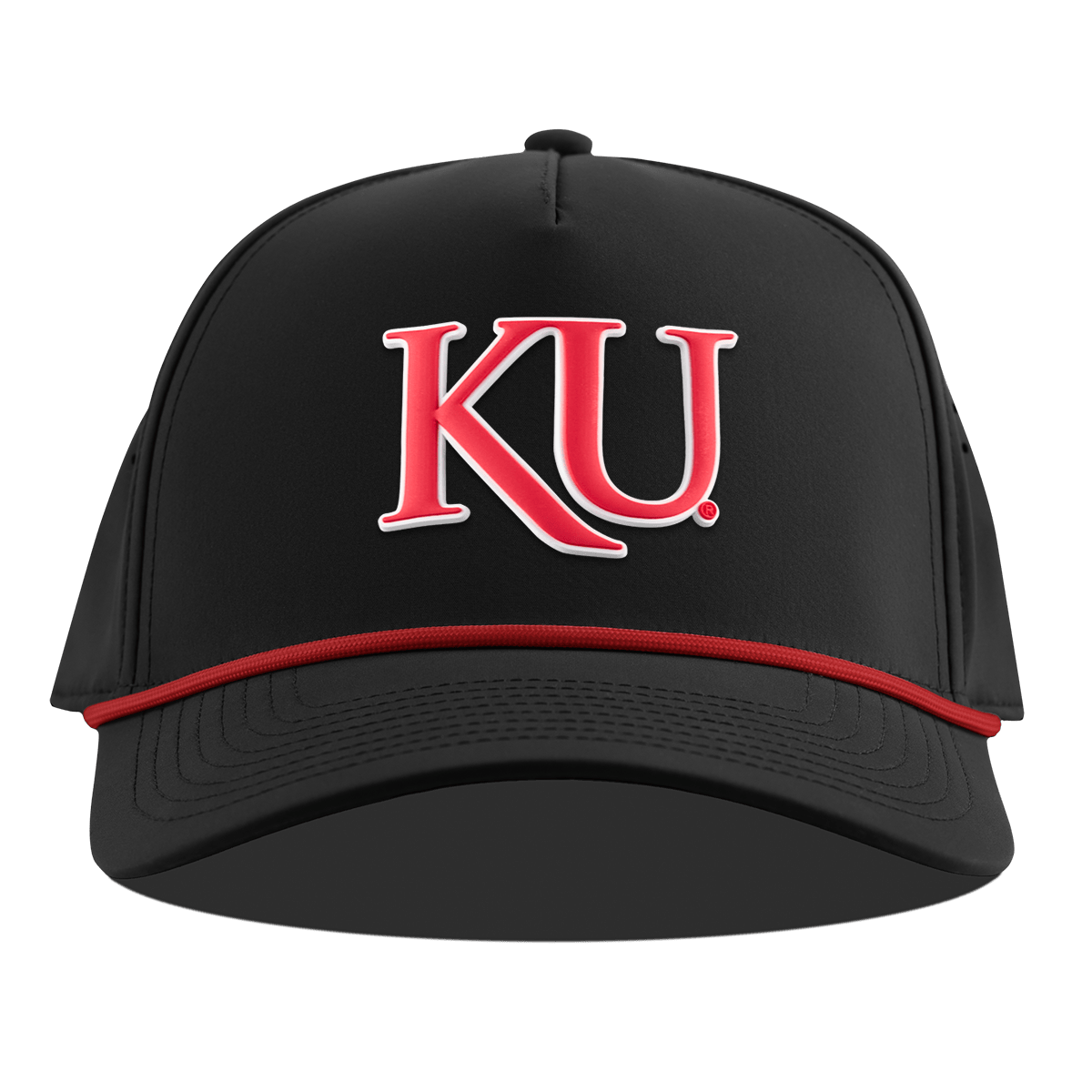 University of Kansas "KU Block" Curved 5 Panel Rope Black + Red Rope