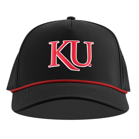 University of Kansas "KU Block" Curved 5 Panel Rope Black + Red Rope