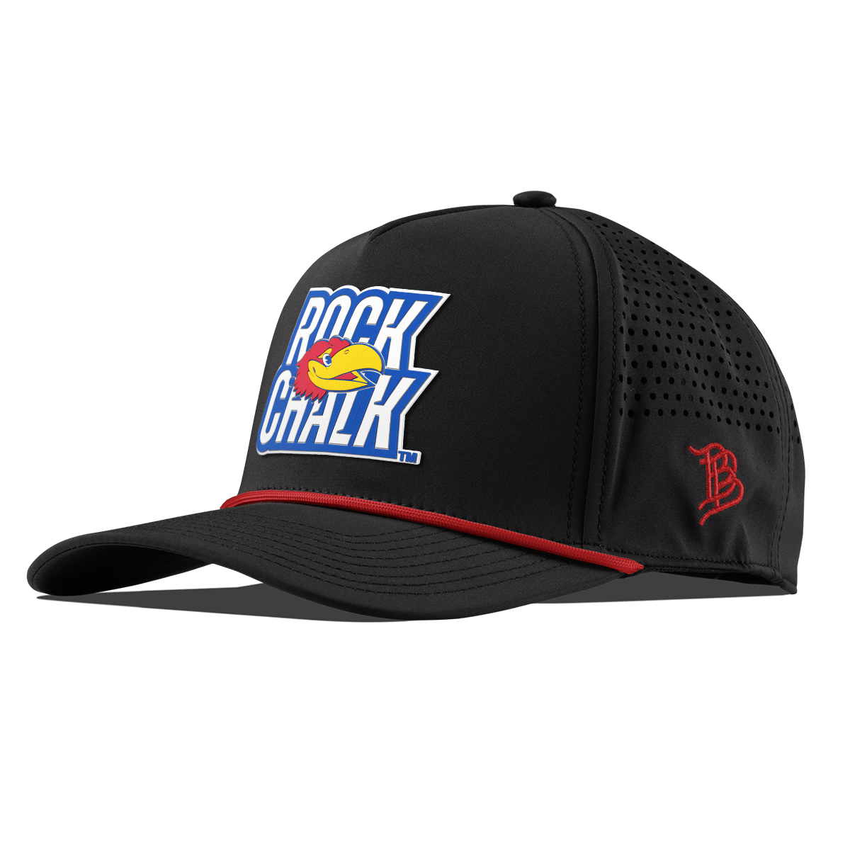 University of Kansas "Kansas Rock Chalk Block" Curved 5 Panel Rope Black + Red Rope
