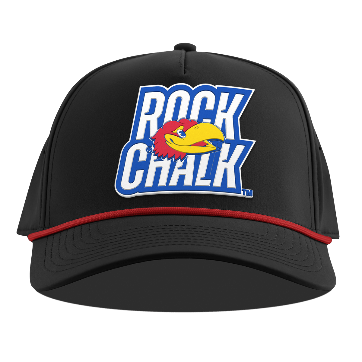 University of Kansas "Kansas Rock Chalk Block" Curved 5 Panel Rope Black + Red Rope