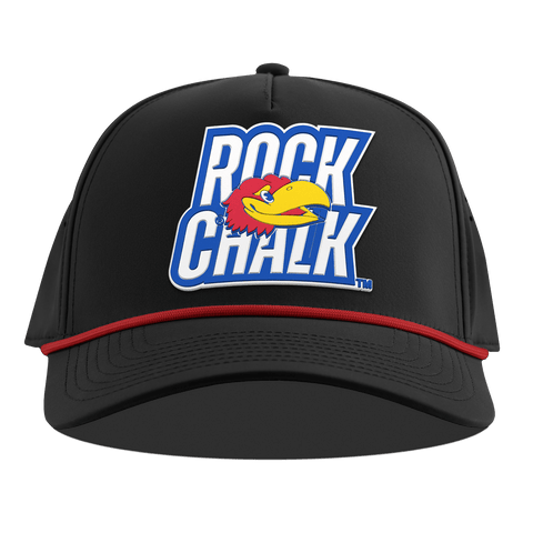 University of Kansas "Kansas Rock Chalk Block" Curved 5 Panel Rope Black + Red Rope