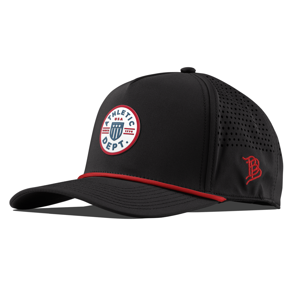 Liberty Letterman Curved 5 Panel Rope Black + Red Rope