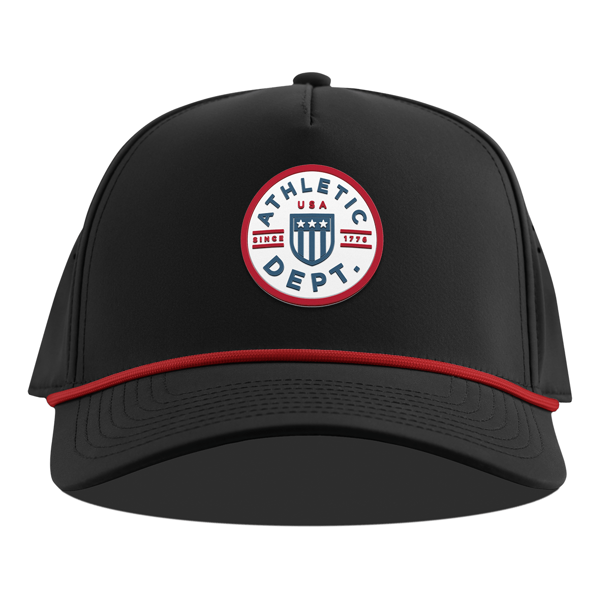 Liberty Letterman Curved 5 Panel Rope Black + Red Rope