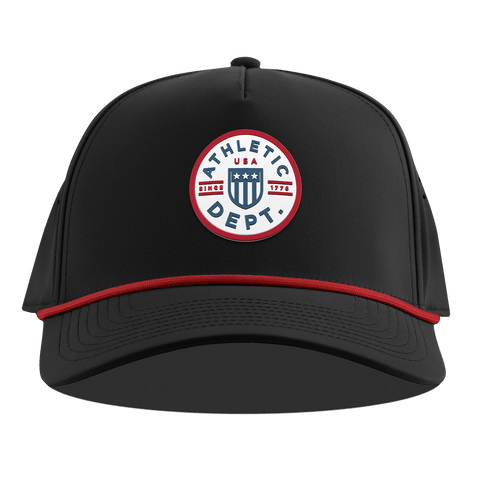 Liberty Letterman Curved 5 Panel Rope Black + Red Rope