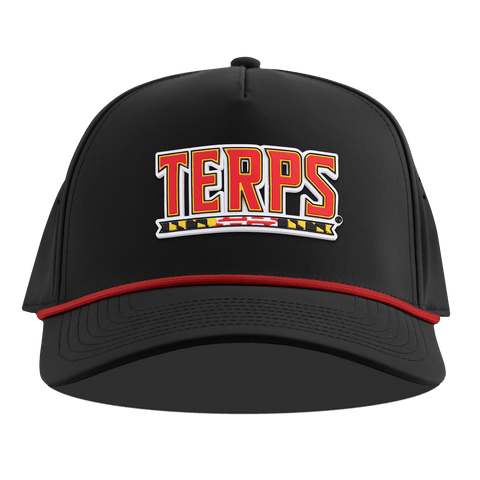 University of Maryland "Maryland Terps" Curved 5 Panel Rope Black + Red Rope