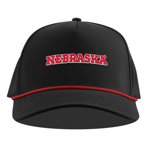 University of Nebraska "Nebraska Block" Curved 5 Panel Rope Black + Red Rope
