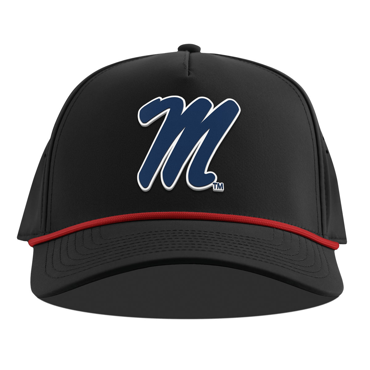University of Mississippi "Ole Miss Block M Navy" Curved 5 Panel Rope Black + Red Rope