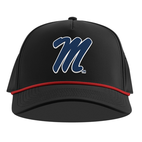 University of Mississippi "Ole Miss Block M Navy" Curved 5 Panel Rope Black + Red Rope