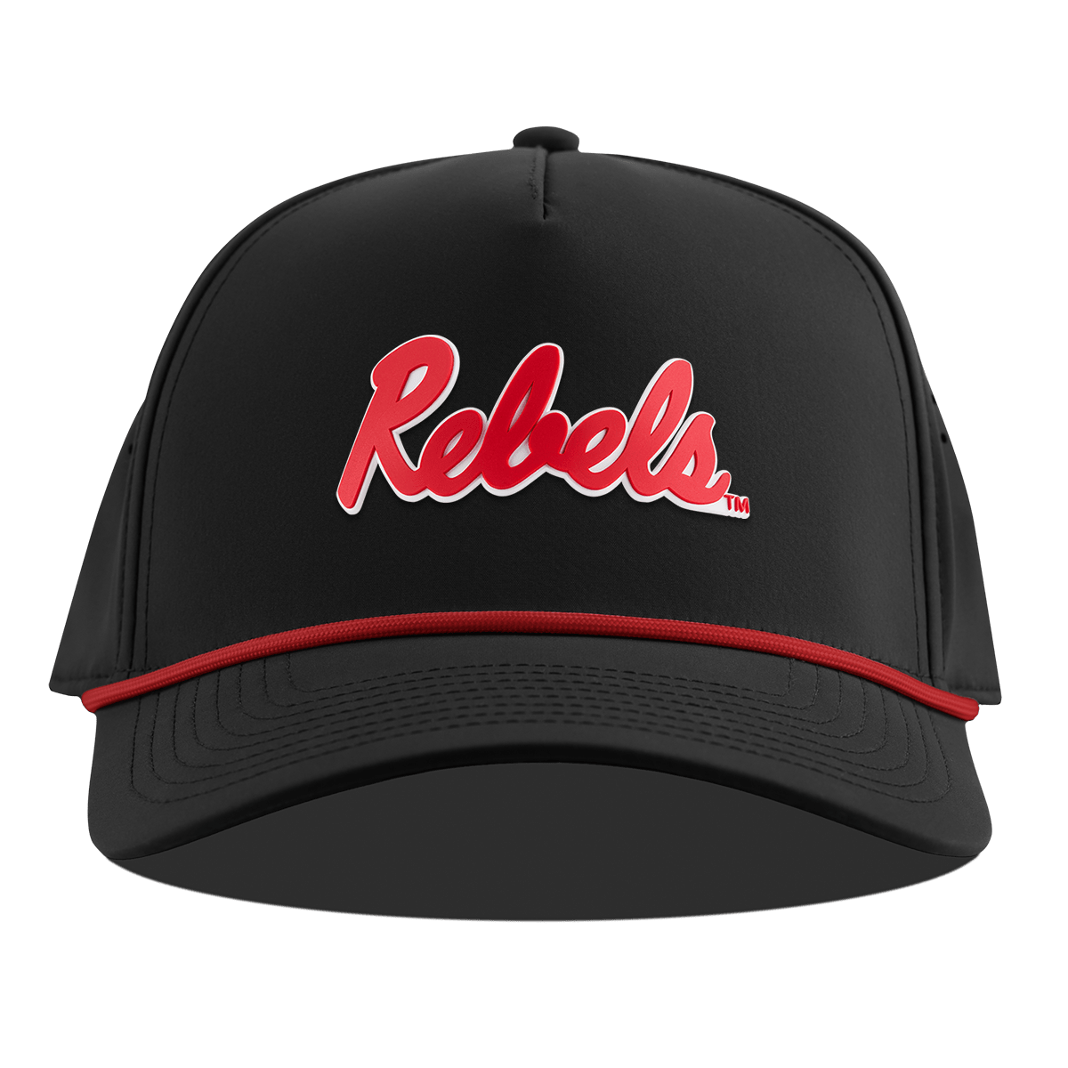 University of Mississippi "Ole Miss Crimson Rebels" Curved 5 Panel Rope Black + Red Rope