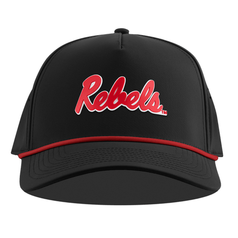 University of Mississippi "Ole Miss Crimson Rebels" Curved 5 Panel Rope Black + Red Rope