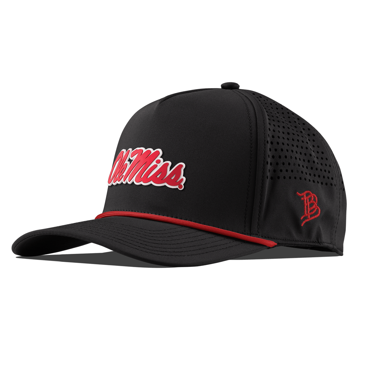 University of Mississippi "Ole Miss Crimson Script" Curved 5 Panel Rope Black + Red Rope