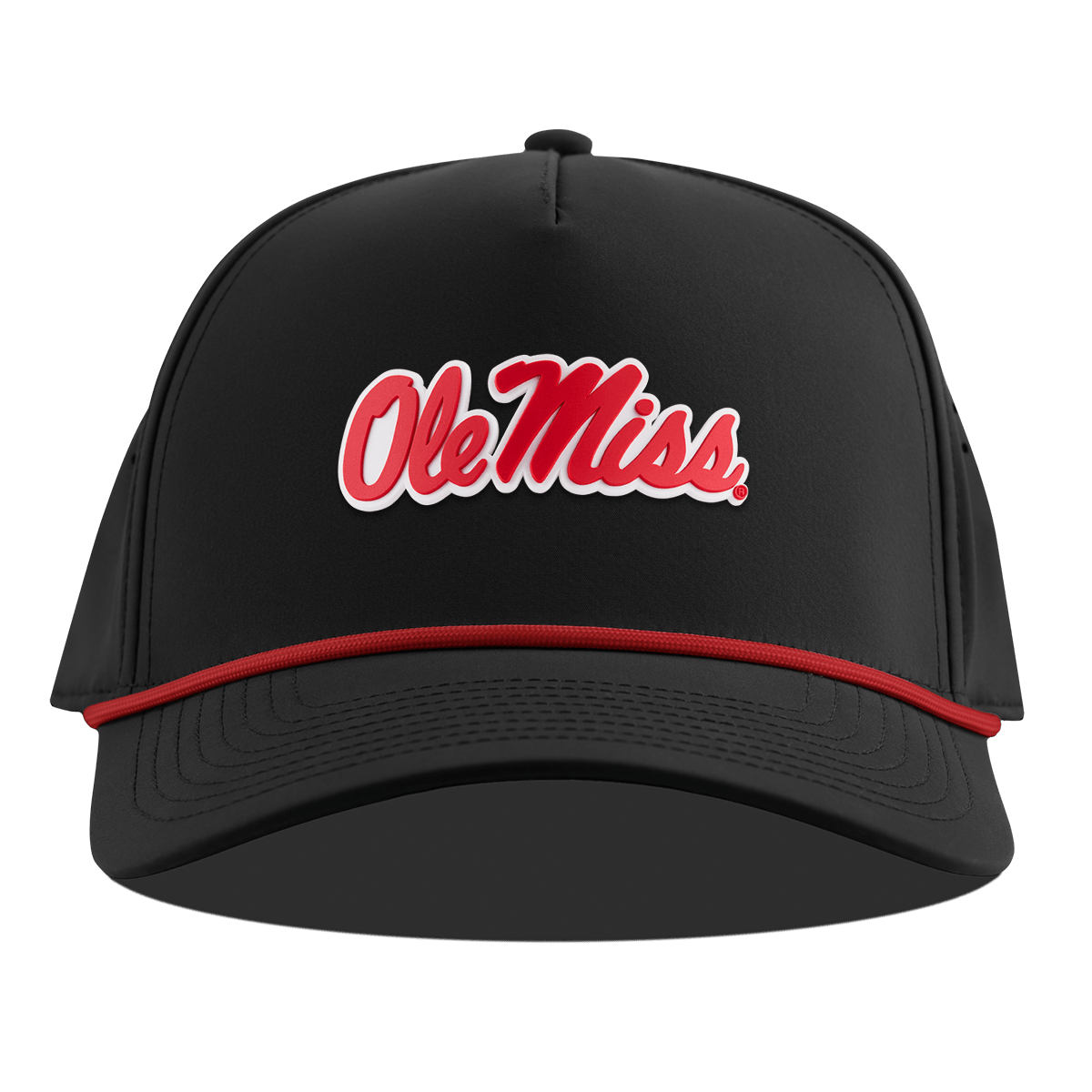 University of Mississippi "Ole Miss Crimson Script" Curved 5 Panel Rope Black + Red Rope